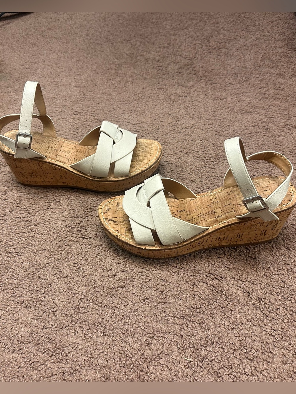 Cream Wedge Sandals with Braided Straps